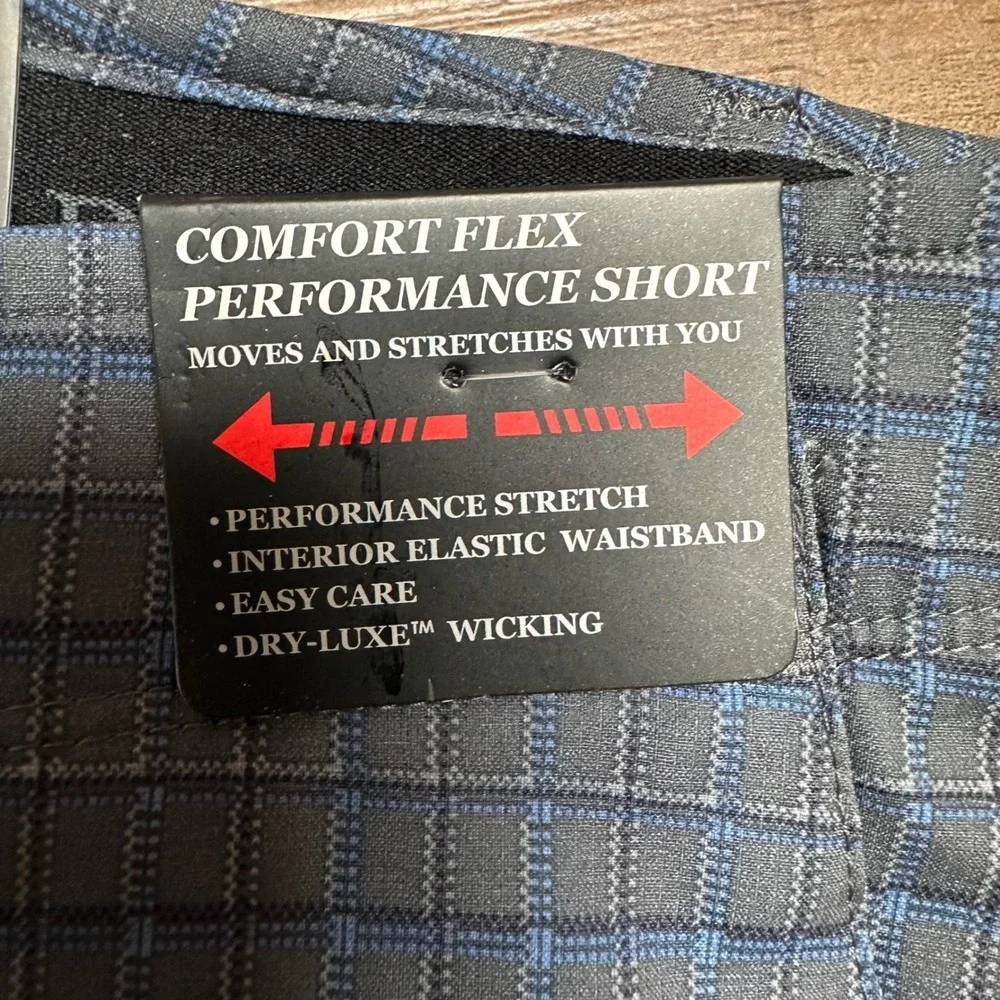 Pebble Beach Mens Dry-Luxe Performance Golf Shorts Grey Blue Grid Size 38 NWT